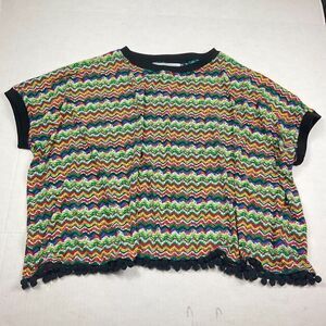 Anthropologie KAS New York Poncho Blouse Colorful Short Sleeve Pom Pom SMALL